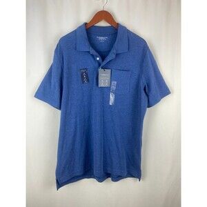 NWT Croft & Barrow Mens Large Signature Polo Shirt Blue Stretch Pocket Work Golf